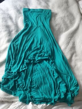 Teal Strapless High-Low Maxi Dress